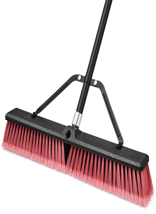 TidyBliss 24” Push Broom Outdoor Heavy Duty, Large Commercial Stiff Bristle Brush with 63 inches Long Handle for Garage Shop Garden Yard Patio Deck Street Warehouse Lawn Driveway (Red) - Image 1